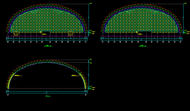 北安跨度110米，拱高35_7米煤棚网架